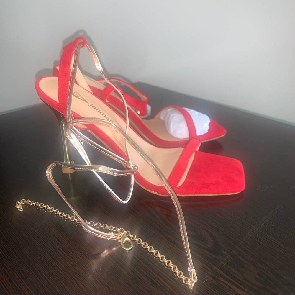 New Red faux suade size 6 heel sandals jolimall